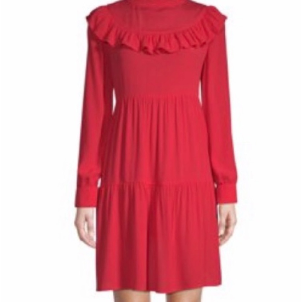 Time and Tru Red Ruffle Yoke Long Sleeve Dress